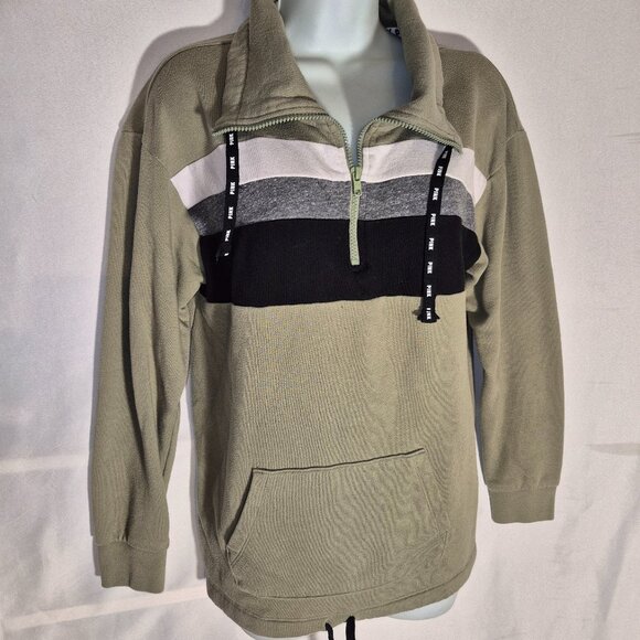 PINK/Victoria's Secret zippered front fleece jacket, green w/stripes in size XS - Picture 12 of 16
